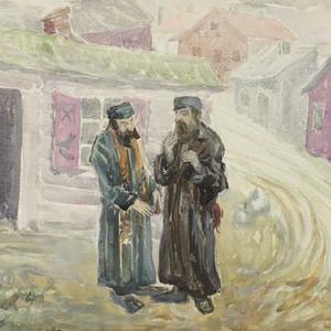Dwaj Żydzi na ulicy małego miasteczka