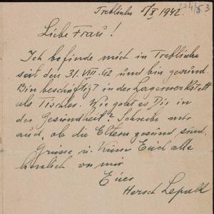 List Hersza Lepaka (Treblinka) do żony w getcie warszawskim